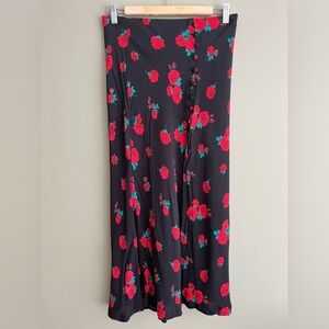 ZARA Black Maxi Skirt with Red Floral Design size small